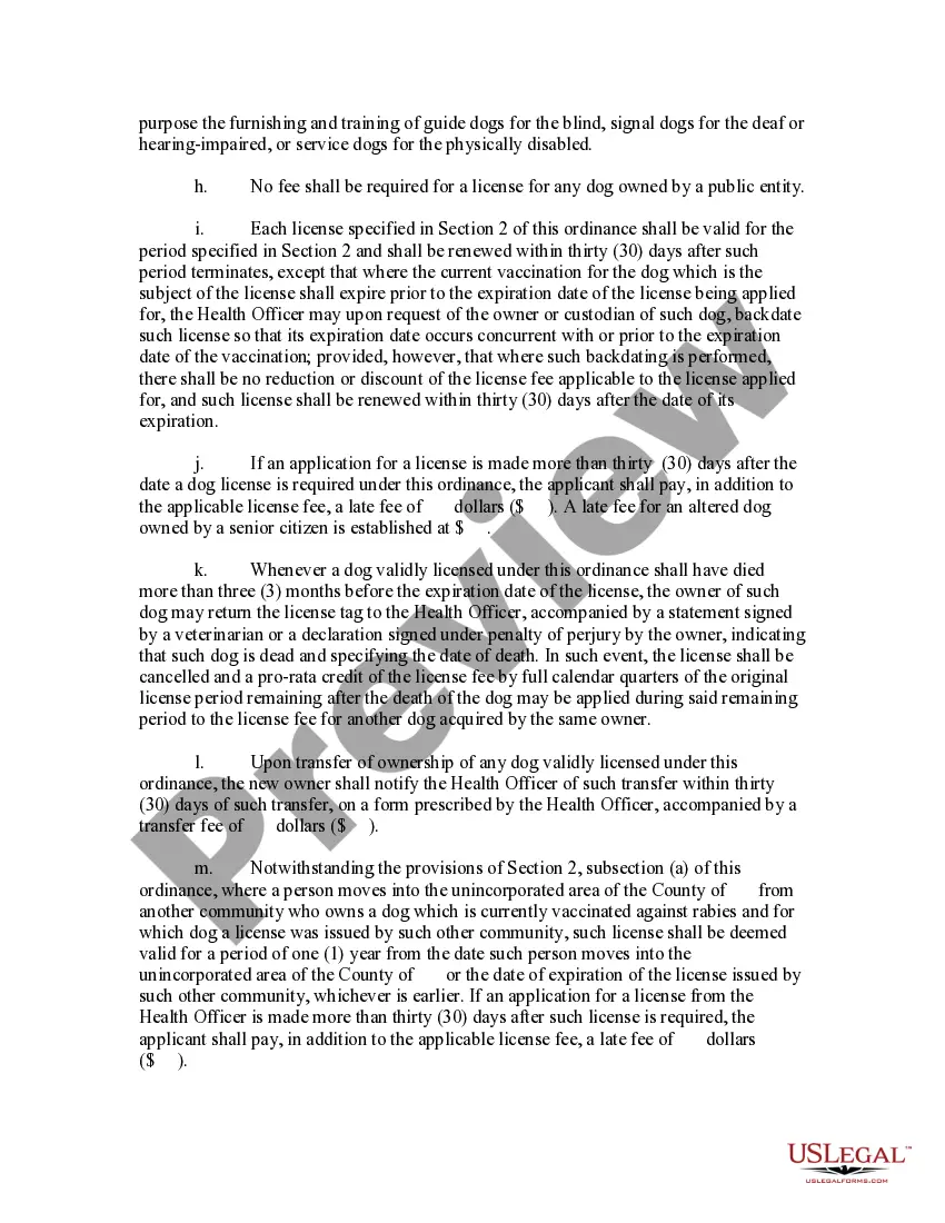 Get Ordinance Regulating the Keeping and Control of Dogs and Cats Providing for the Control and Suppression of Rabies Preview Ordinance Regulating the Keeping and Control of Dogs and Cats Providing for the Control and Suppression of Rabies