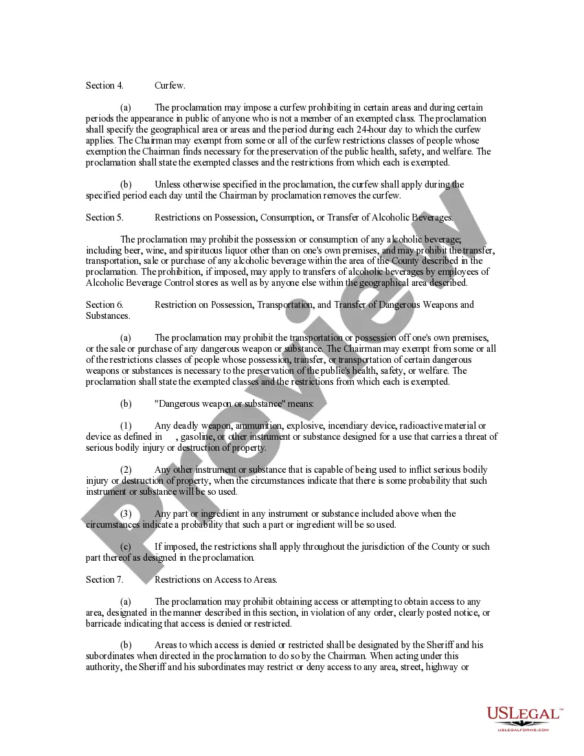 Get An Ordinance Authorizing Proclamation of State of Emergency and Imposition of Prohibitions and Restrictions During State of Emergency Preview An Ordinance Authorizing Proclamation of State of Emergency and Imposition of Prohibitions and Restrictions During State of Emergency