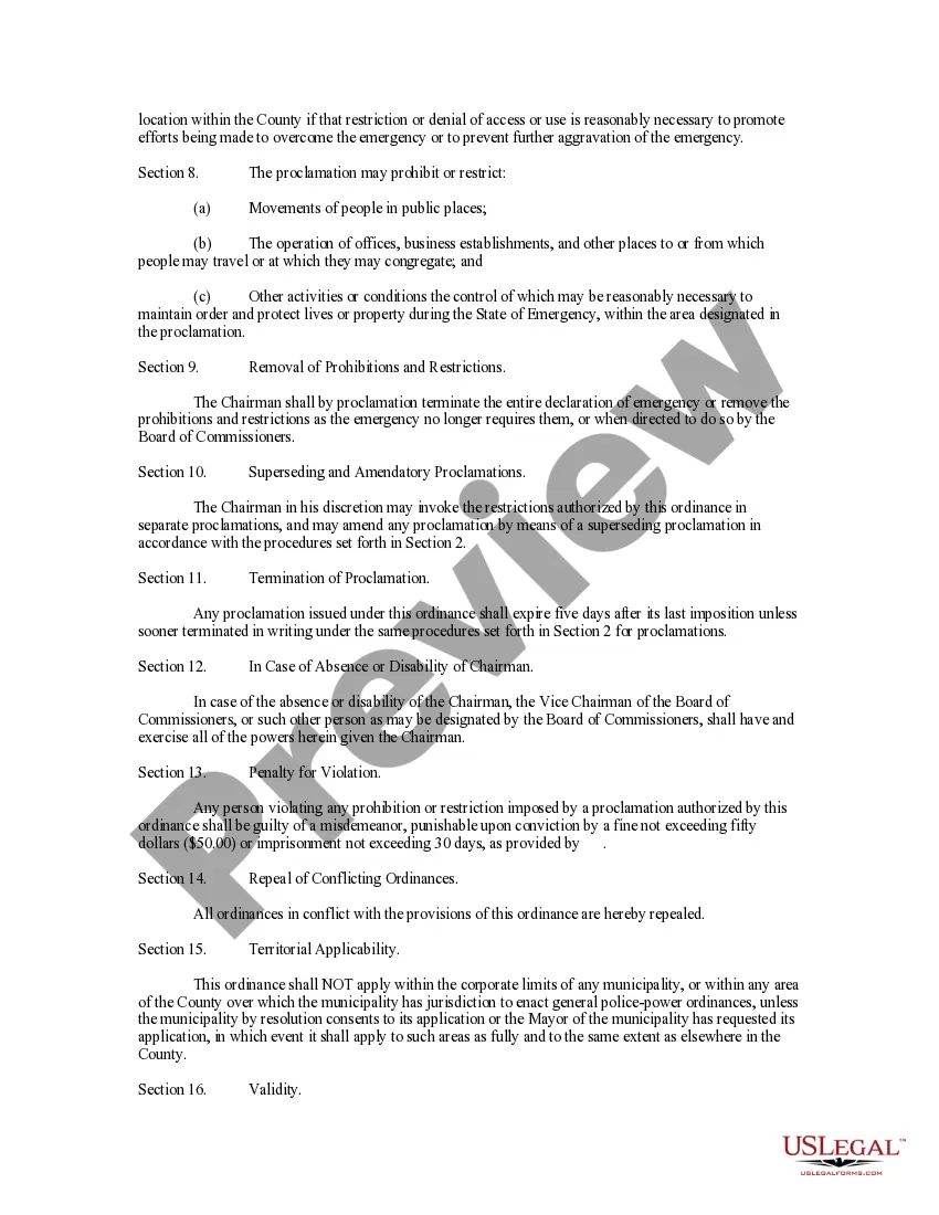 Get An Ordinance Authorizing Proclamation of State of Emergency and Imposition of Prohibitions and Restrictions During State of Emergency Preview An Ordinance Authorizing Proclamation of State of Emergency and Imposition of Prohibitions and Restrictions During State of Emergency