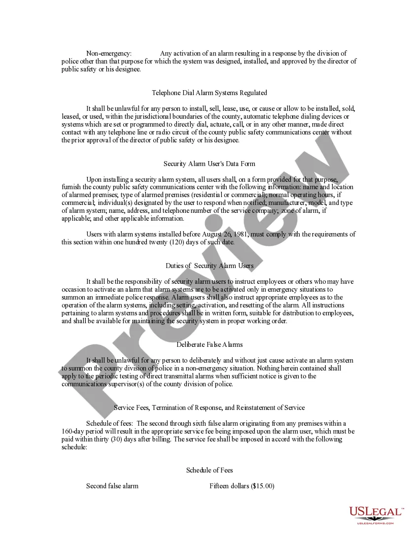 Preview County False Alarm Ordinance