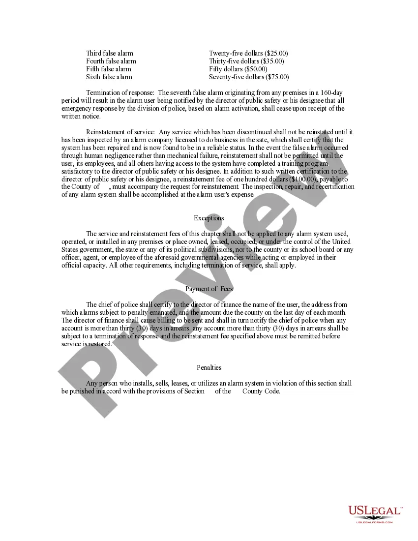 Preview County False Alarm Ordinance