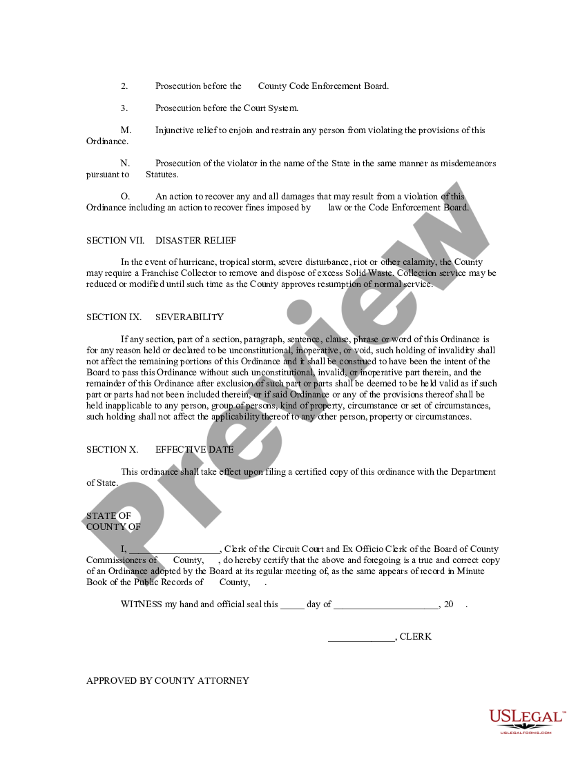 Solid Waste Collection Ordinance - Services Form | US Legal Forms