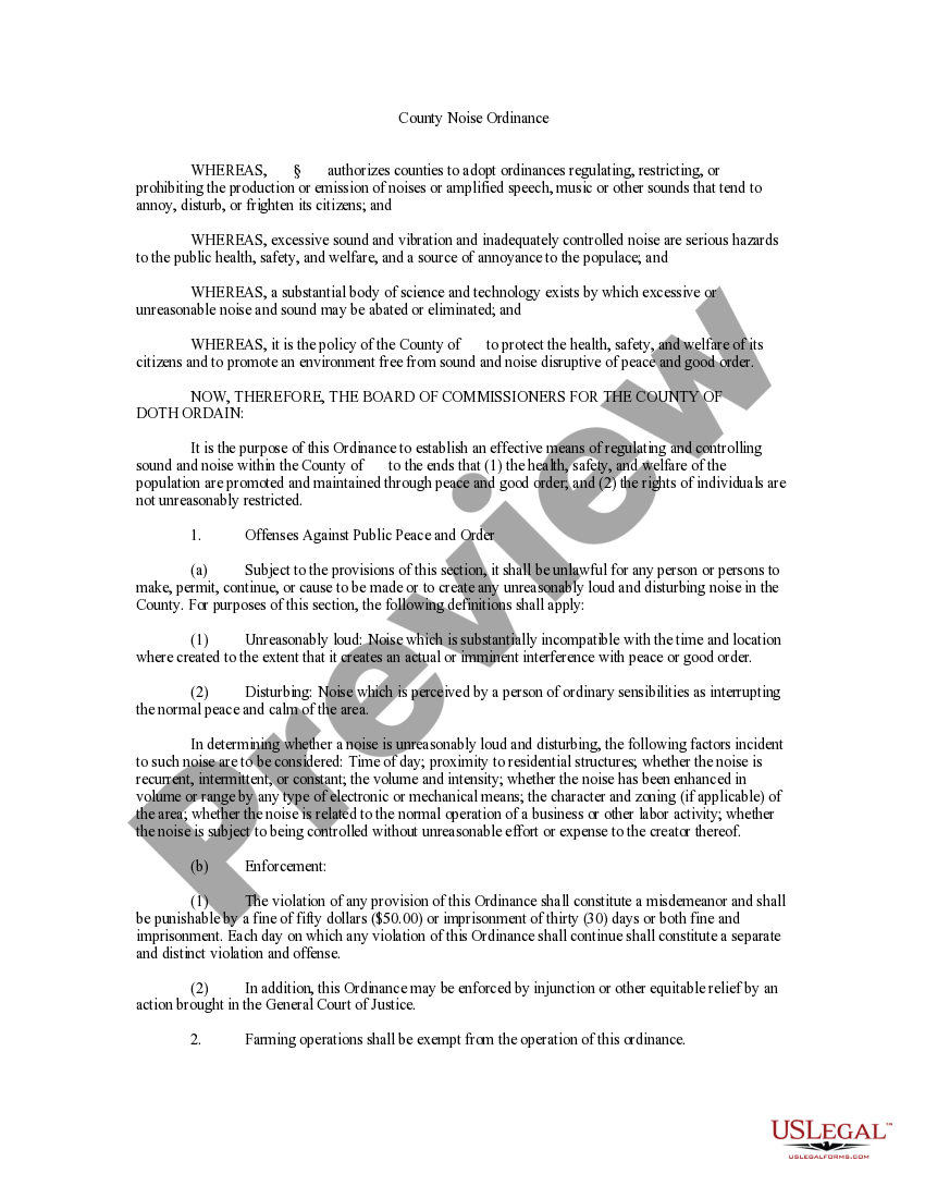 Noise Ordinance Health Form US Legal Forms