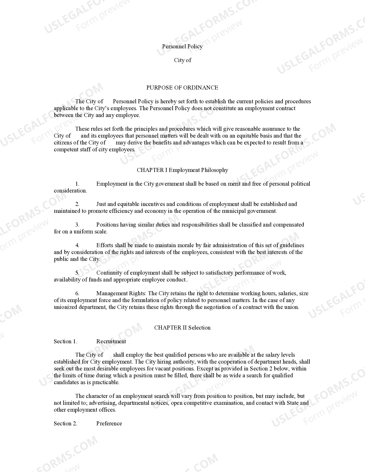 Personnel Policy US Legal Forms