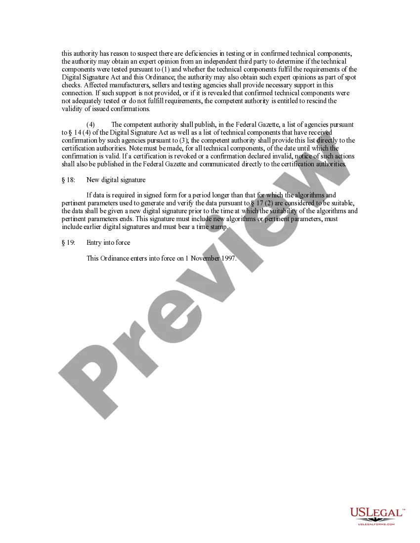 Get Digital Signature Ordinance - Signaturverordnung - SigV Preview Digital Signature Ordinance - Signaturverordnung - SigV