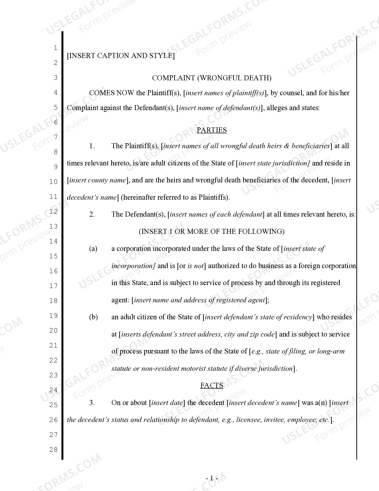 Complaint for Wrongful Death - Multiple Counts - Wrongful Death | US