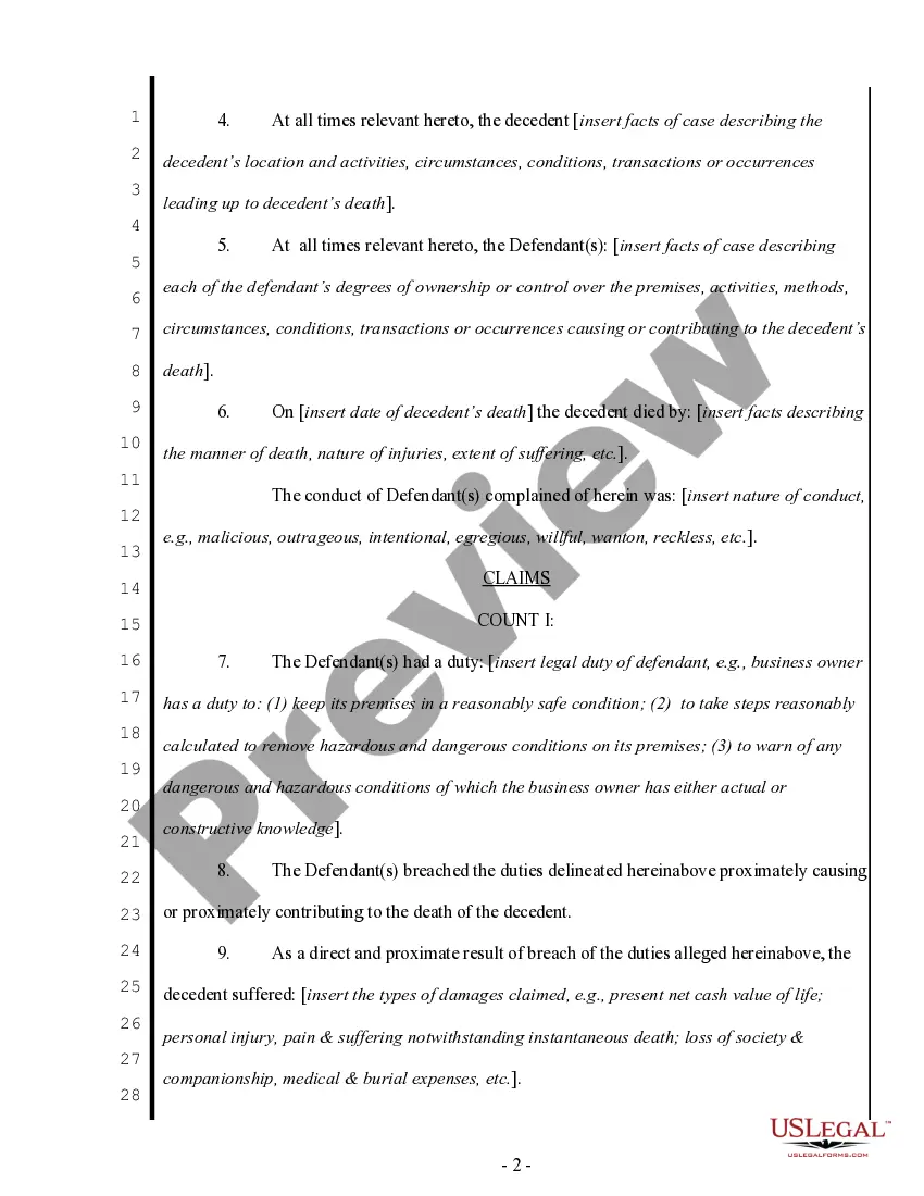 Get Complaint for Wrongful Death - Multiple Counts Preview Complaint for Wrongful Death - Multiple Counts