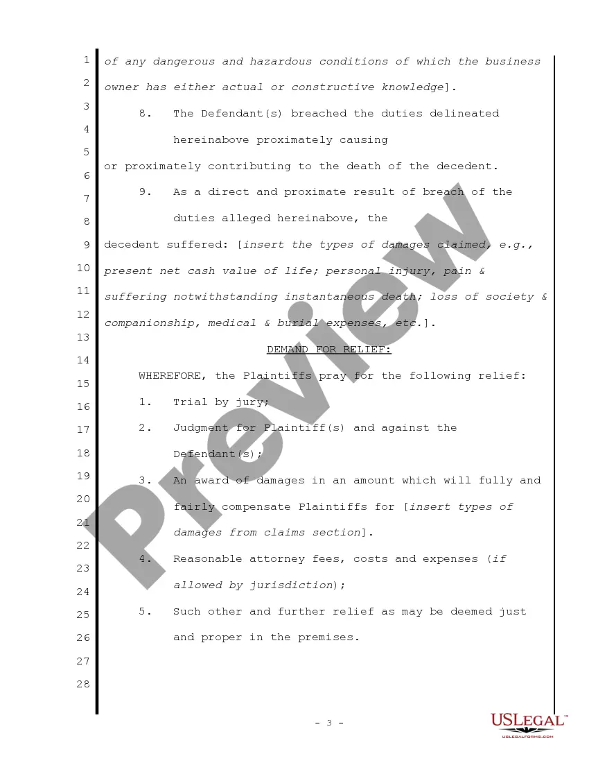 Get Complaint for Wrongful Death - Single Count Preview Complaint for Wrongful Death - Single Count