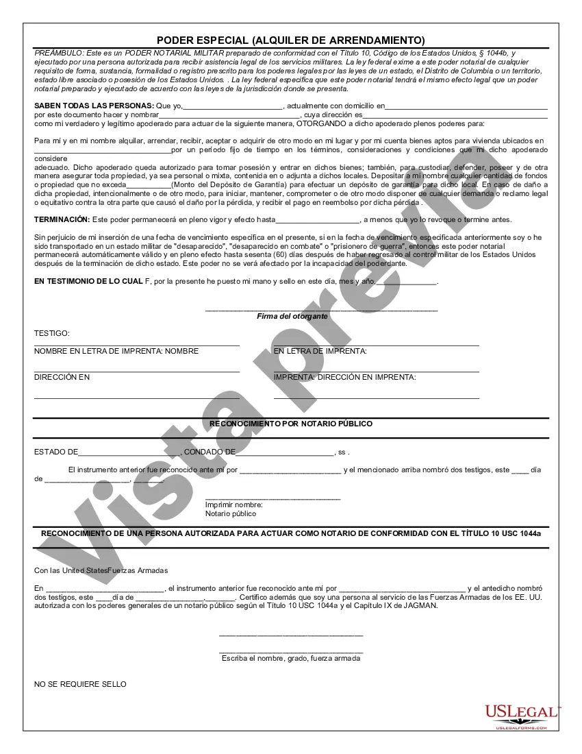 Preview Poder notarial militar especial para arrendamiento de alquiler