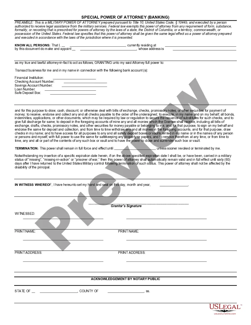 Preview Special Military Power of Attorney for Banking