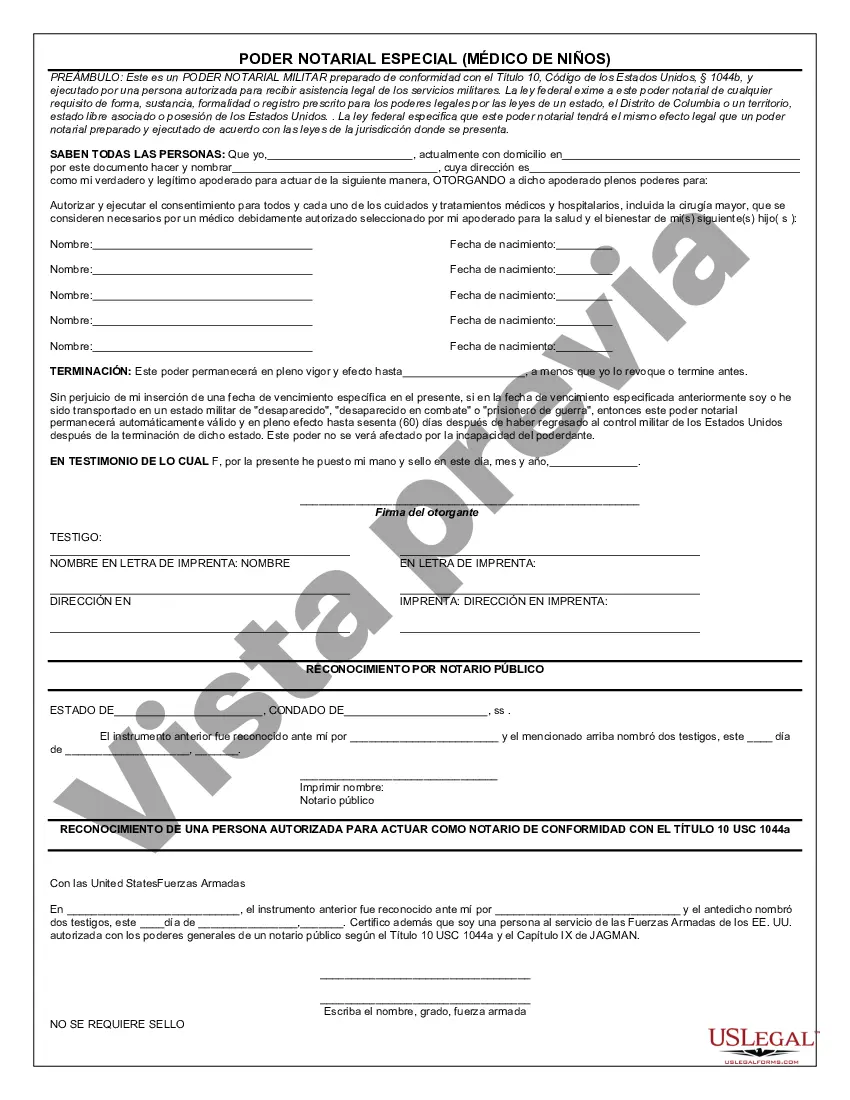 Preview Poder notarial militar especial para niños o niños Médico