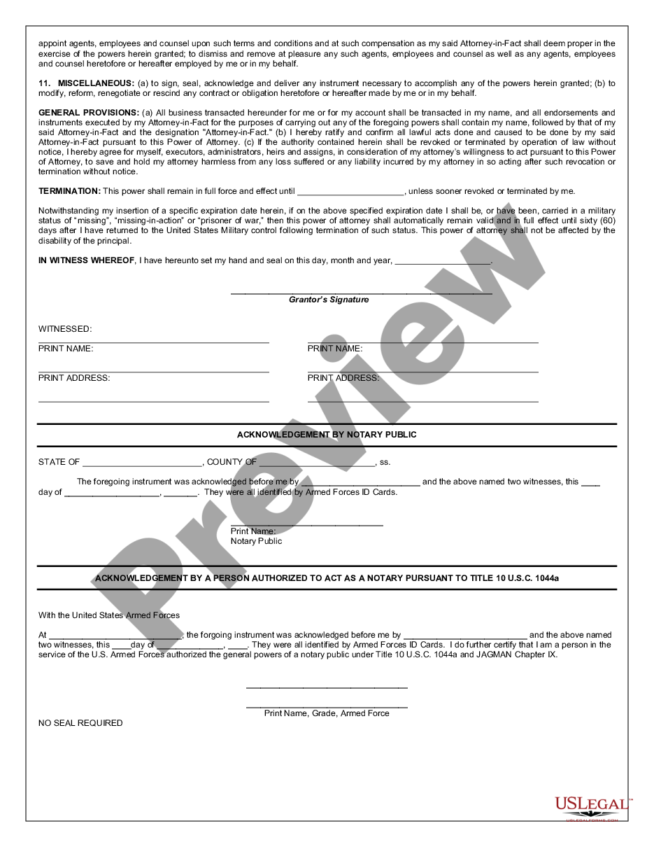 Illinois General Military Power of Attorney Power Attorney Poa Form