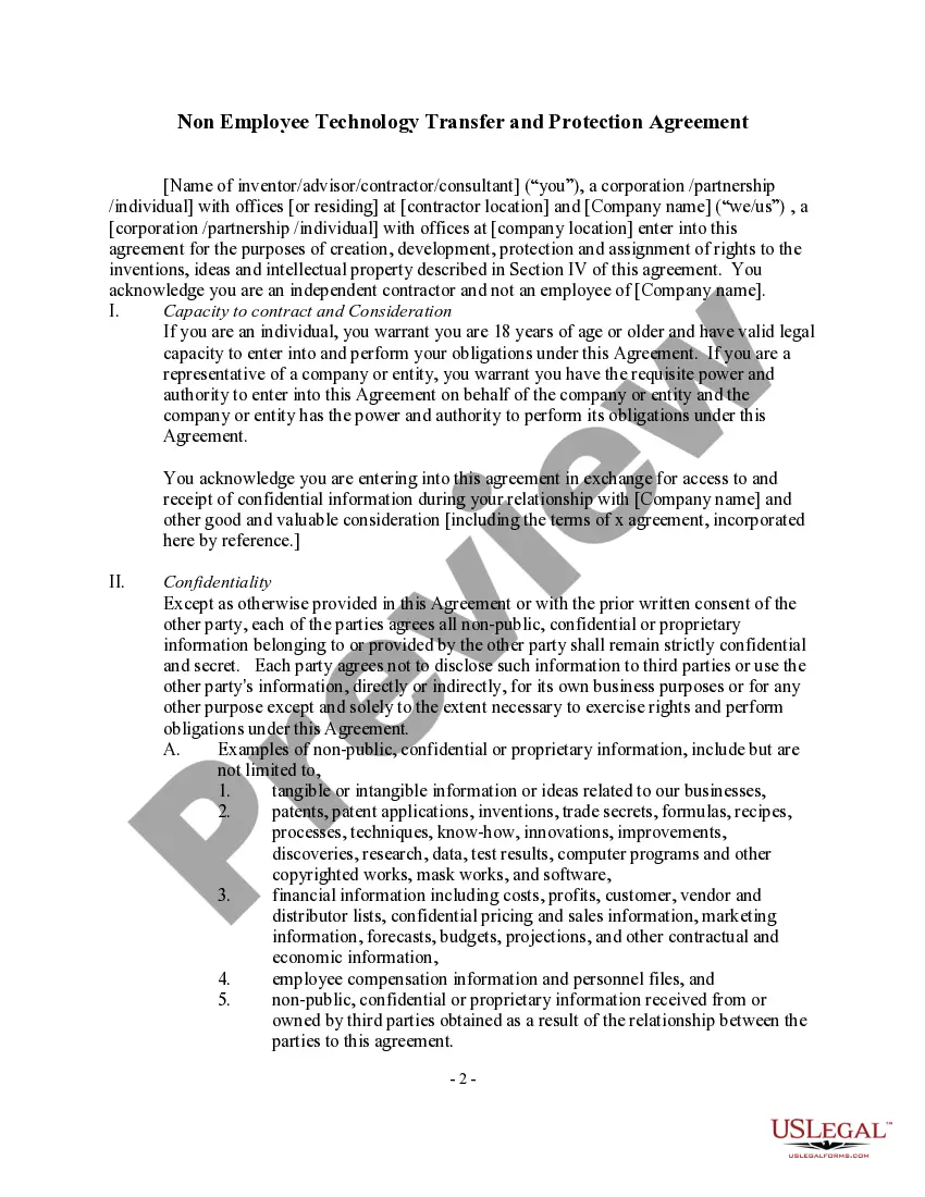 Get Non Employee Technology Transfer And Protection Agreement Preview Non Employee Technology Transfer And Protection Agreement
