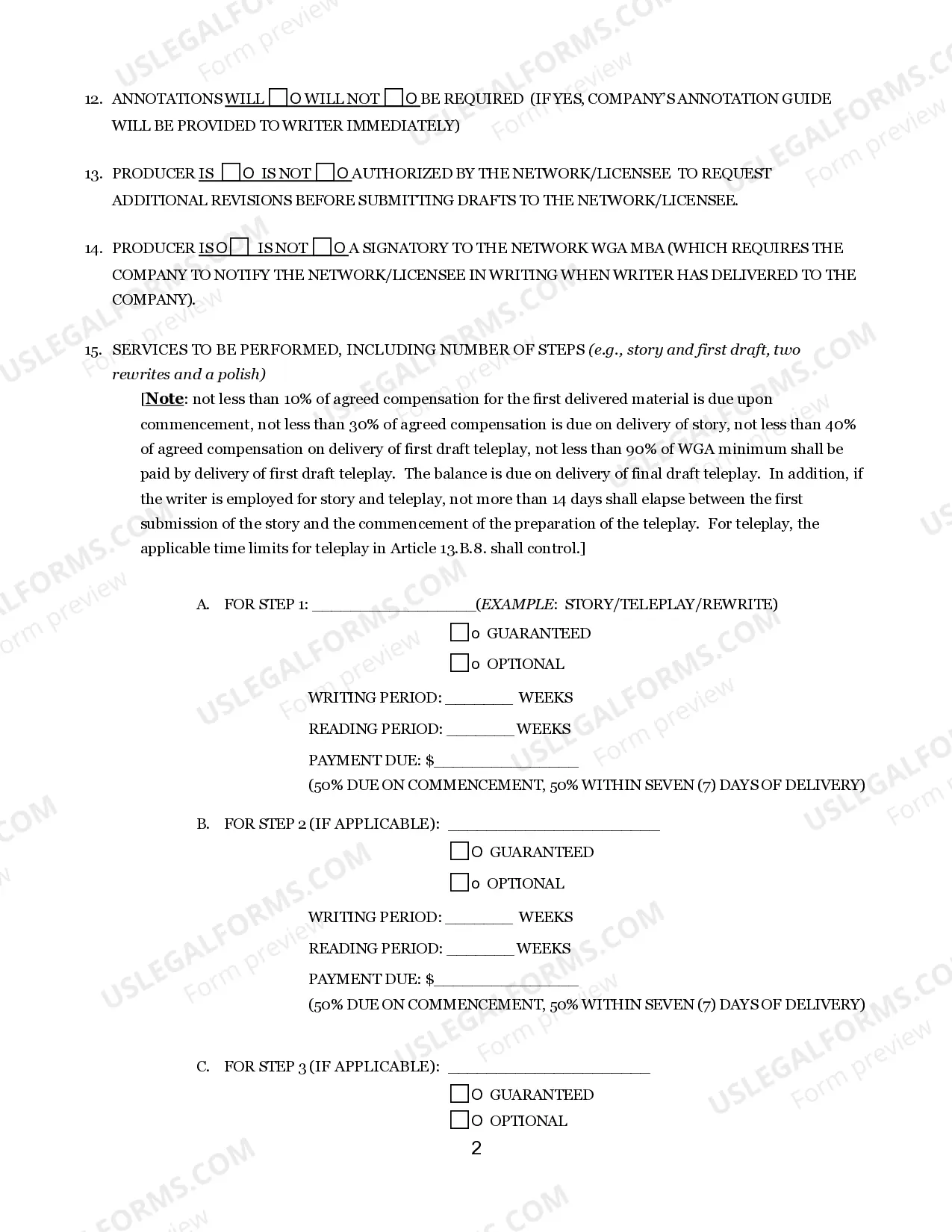 Preview Writers Guild Of America - Writers Television Short Form Contract - For Movies Of The Week And Mini-Series