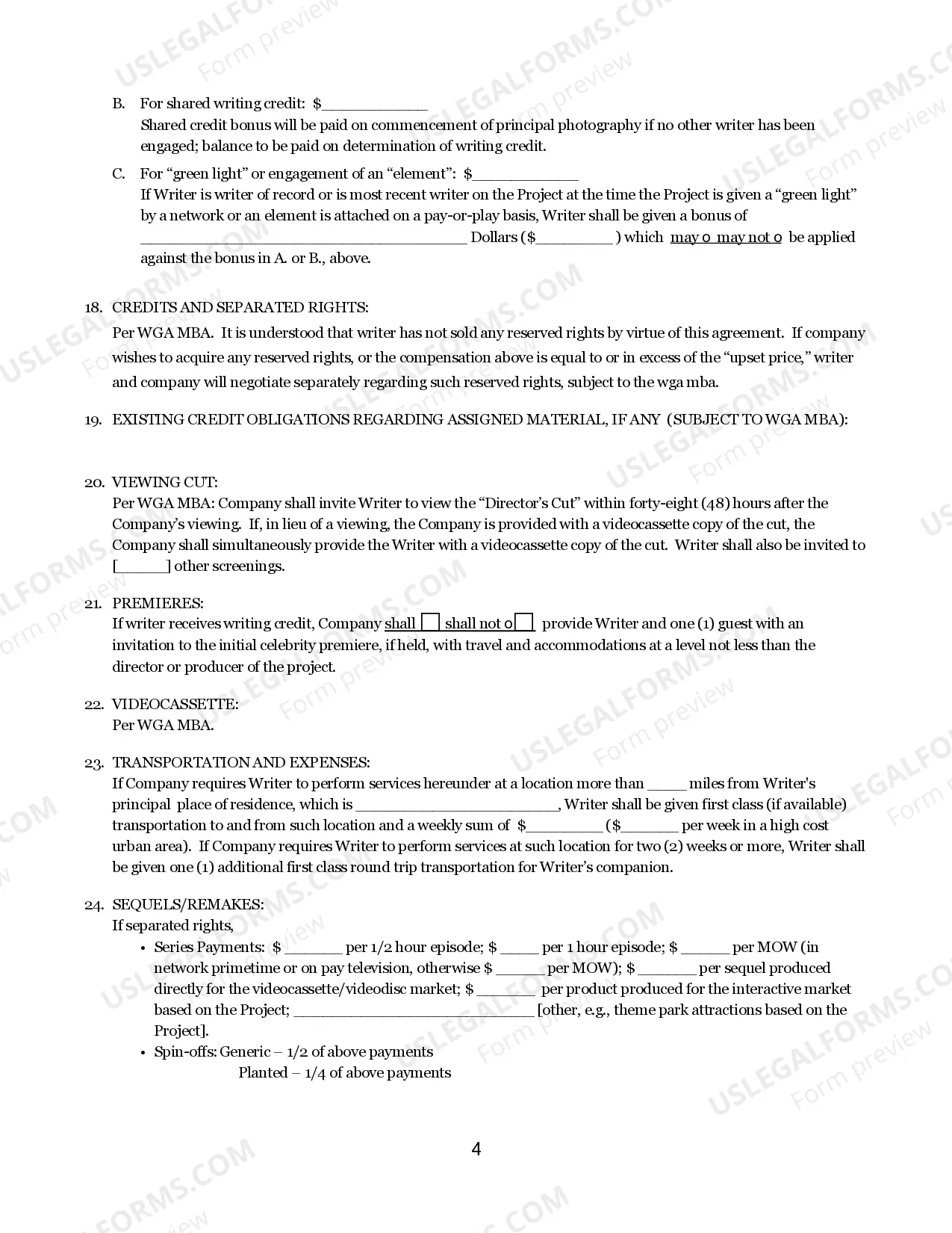 Preview Writers Guild Of America - Writers Television Short Form Contract - For Movies Of The Week And Mini-Series