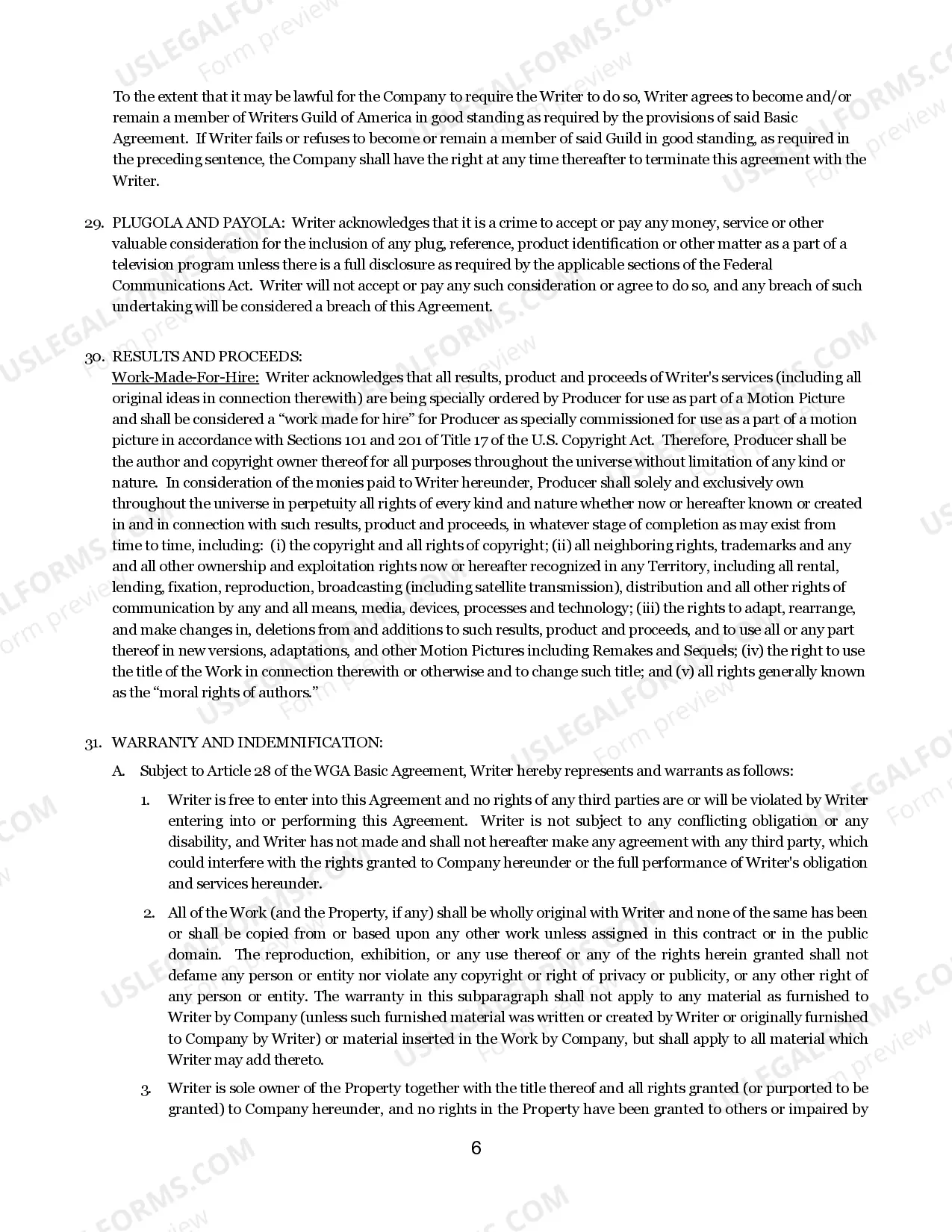 Preview Writers Guild Of America - Writers Television Short Form Contract - For Movies Of The Week And Mini-Series