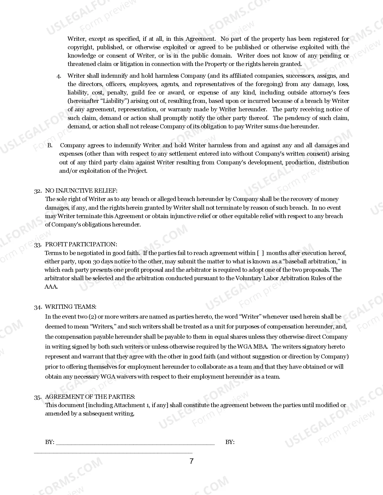 Preview Writers Guild Of America - Writers Television Short Form Contract - For Movies Of The Week And Mini-Series