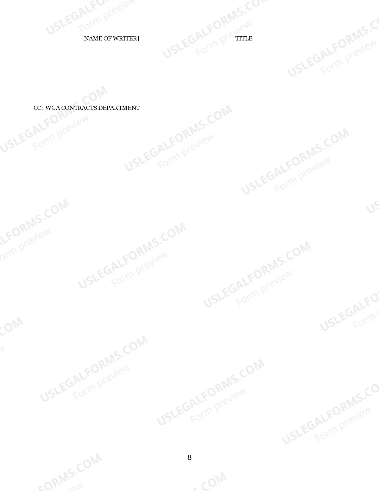 Preview Writers Guild Of America - Writers Television Short Form Contract - For Movies Of The Week And Mini-Series