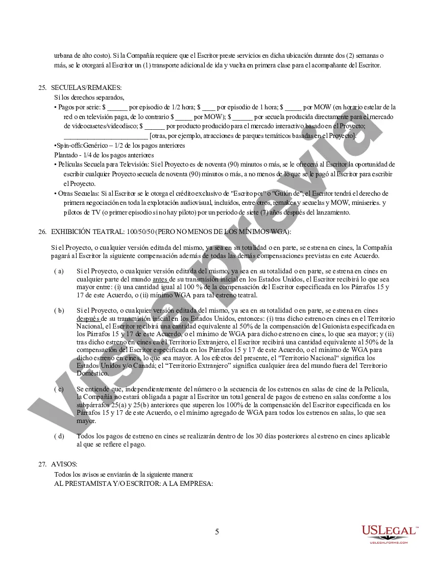 Preview Writers Guild Of America - Acuerdo de préstamo de escritores de contrato de formato corto de televisión - Para películas de la semana y miniseries