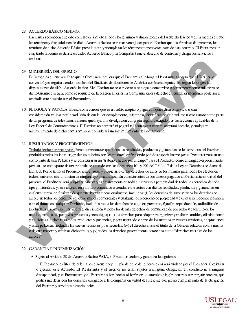 Preview Writers Guild Of America - Acuerdo de préstamo de escritores de contrato de formato corto de televisión - Para películas de la semana y miniseries