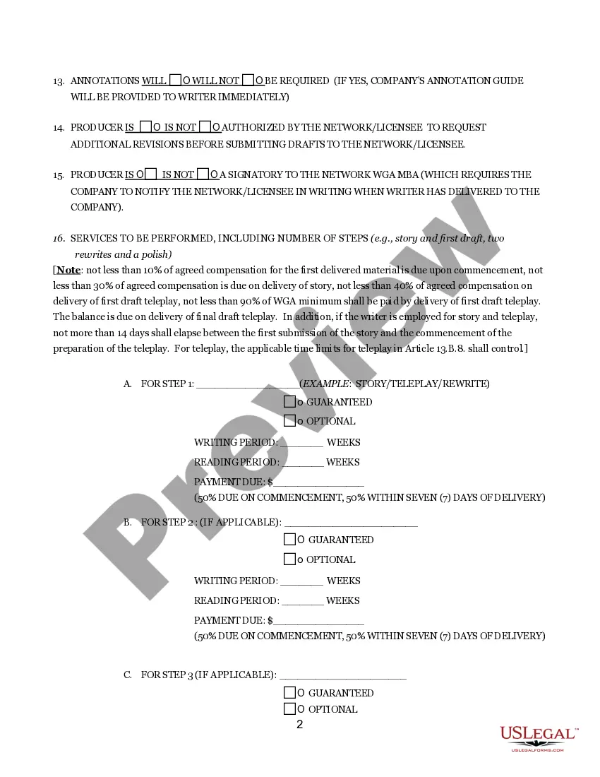 Get Writers Guild Of America - Television Short Form Contract Writers Lending Agreement - For Movies of The Week And Mini-Series Preview Writers Guild Of America - Television Short Form Contract Writers Lending Agreement - For Movies of The Week And Mini-Series