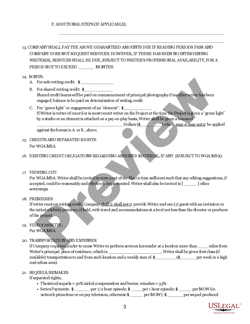 Get Writers Guild Of America - Theatrical Short Form Contract Writers Lending Agreement Preview Writers Guild Of America - Theatrical Short Form Contract Writers Lending Agreement