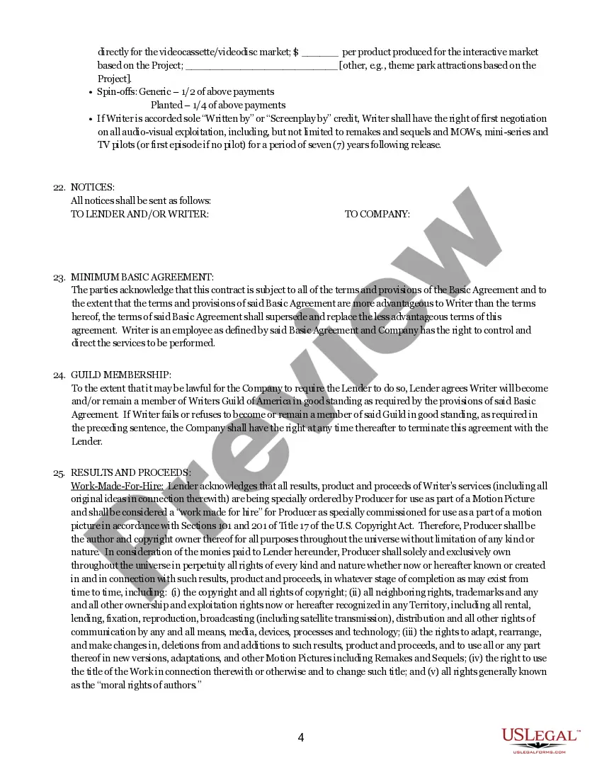 Get Writers Guild Of America - Theatrical Short Form Contract Writers Lending Agreement Preview Writers Guild Of America - Theatrical Short Form Contract Writers Lending Agreement