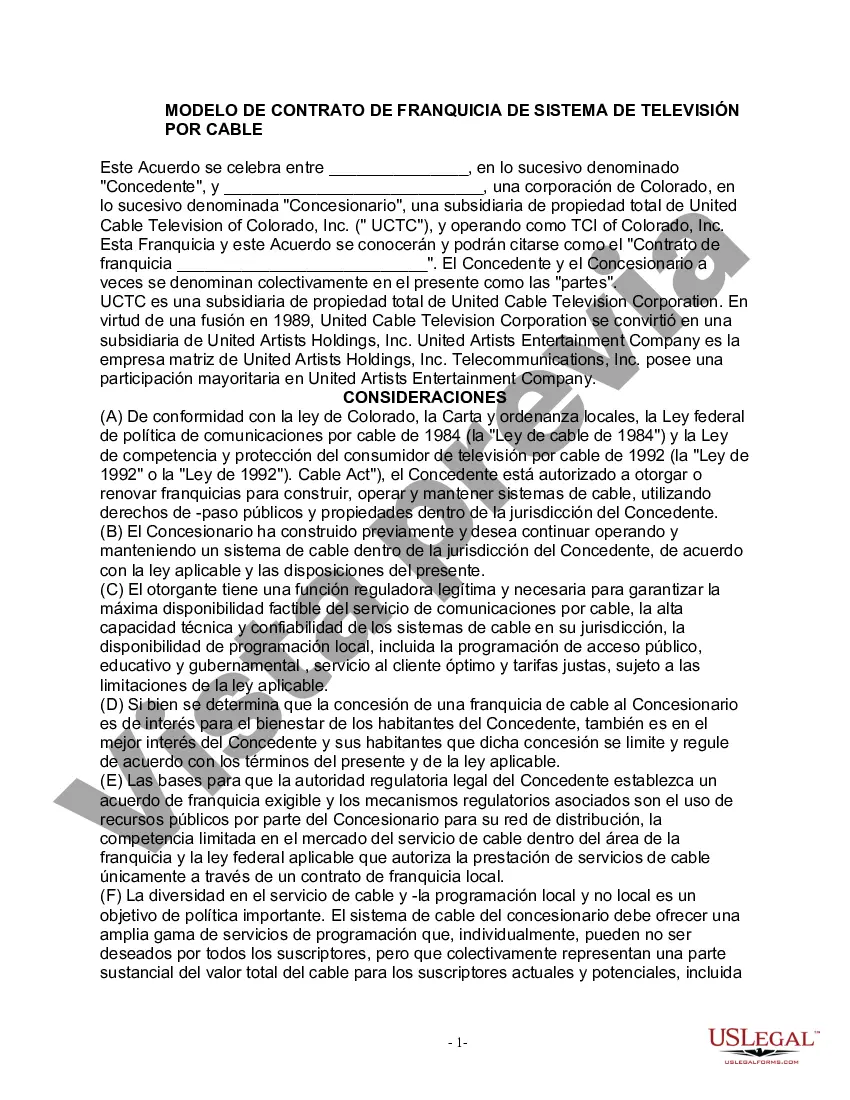 Preview Consorcio de Cable Contrato de Franquicia de Televisión por Cable