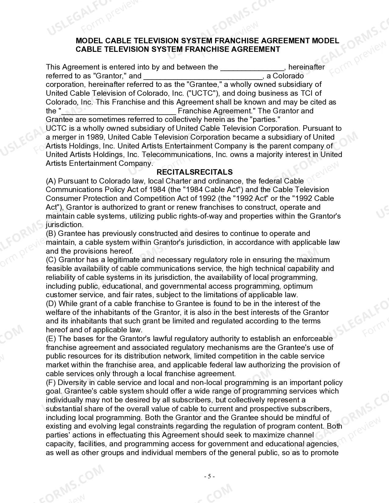 Preview Cable Consortium Cable Television Franchise Agreement