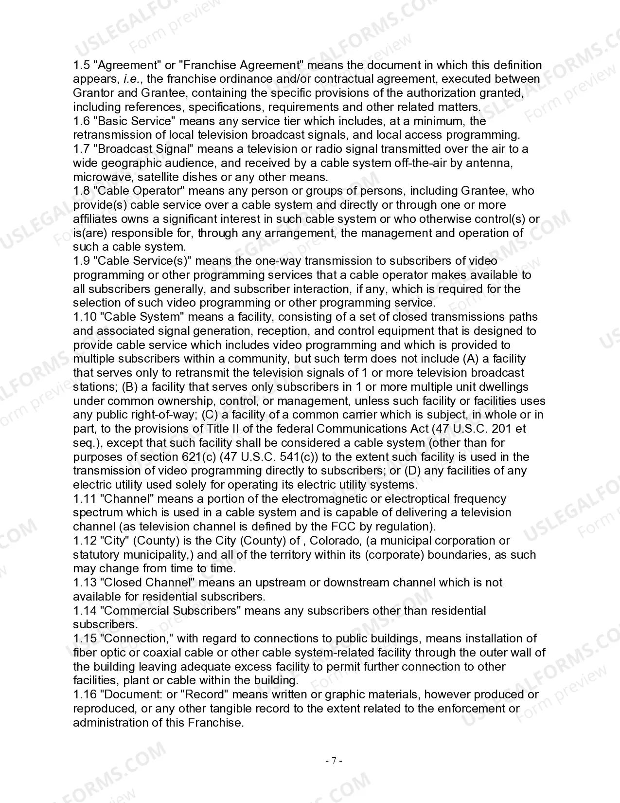 Preview Cable Consortium Cable Television Franchise Agreement