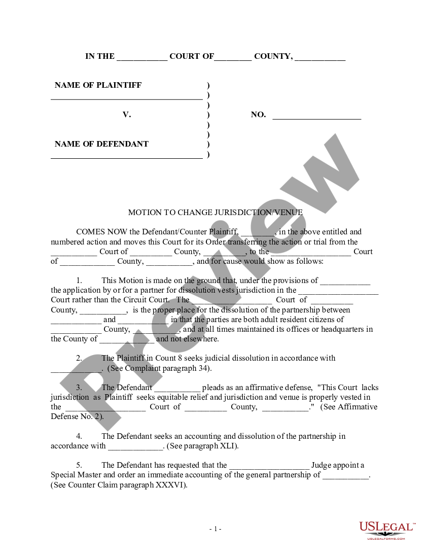 Motion to Change Jurisdiction Venue Motion To Change Jurisdictional