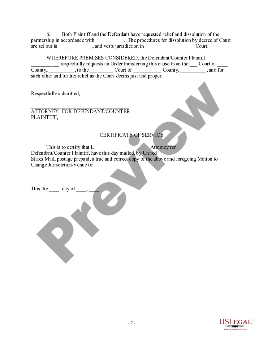 Get Motion to Change Jurisdiction - Venue Preview Motion to Change Jurisdiction - Venue