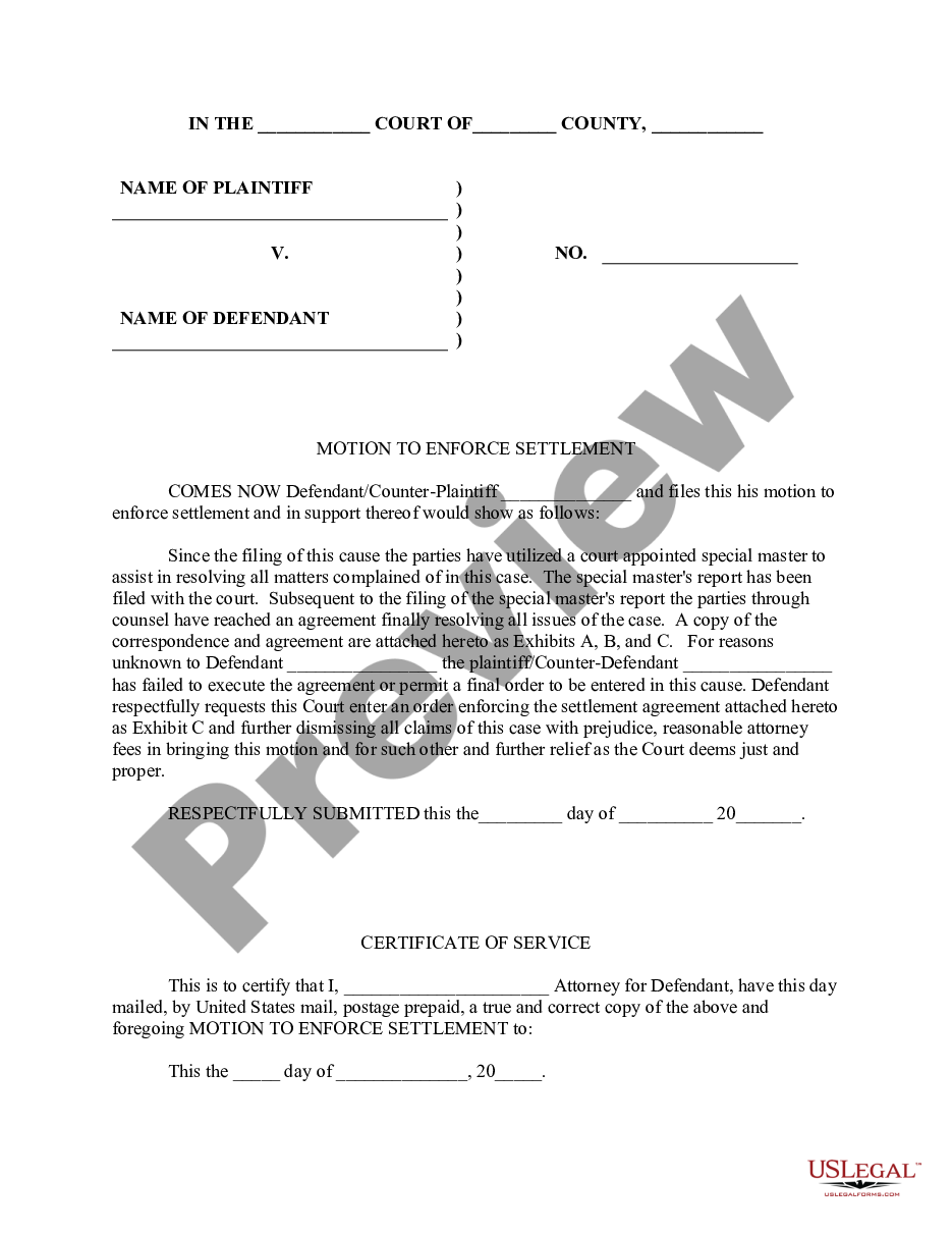 form Motion to Enforce Settlement preview