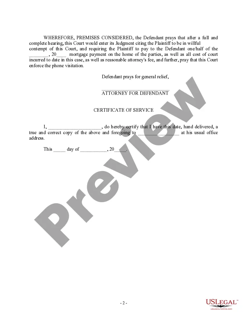 Get Motion to Cite Plaintiff for Contempt of Temporary Judgment Requiring One-Half Mortgage Payment - Domestic Relations Preview Motion to Cite Plaintiff for Contempt of Temporary Judgment Requiring One-Half Mortgage Payment - Domestic Relations