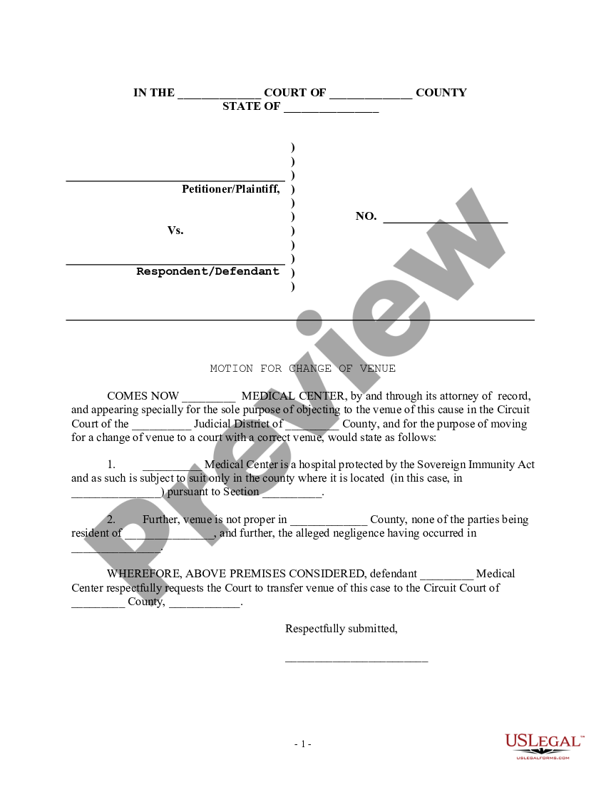 Motion For Change Of Venue Incorrect Court District Change Venue 