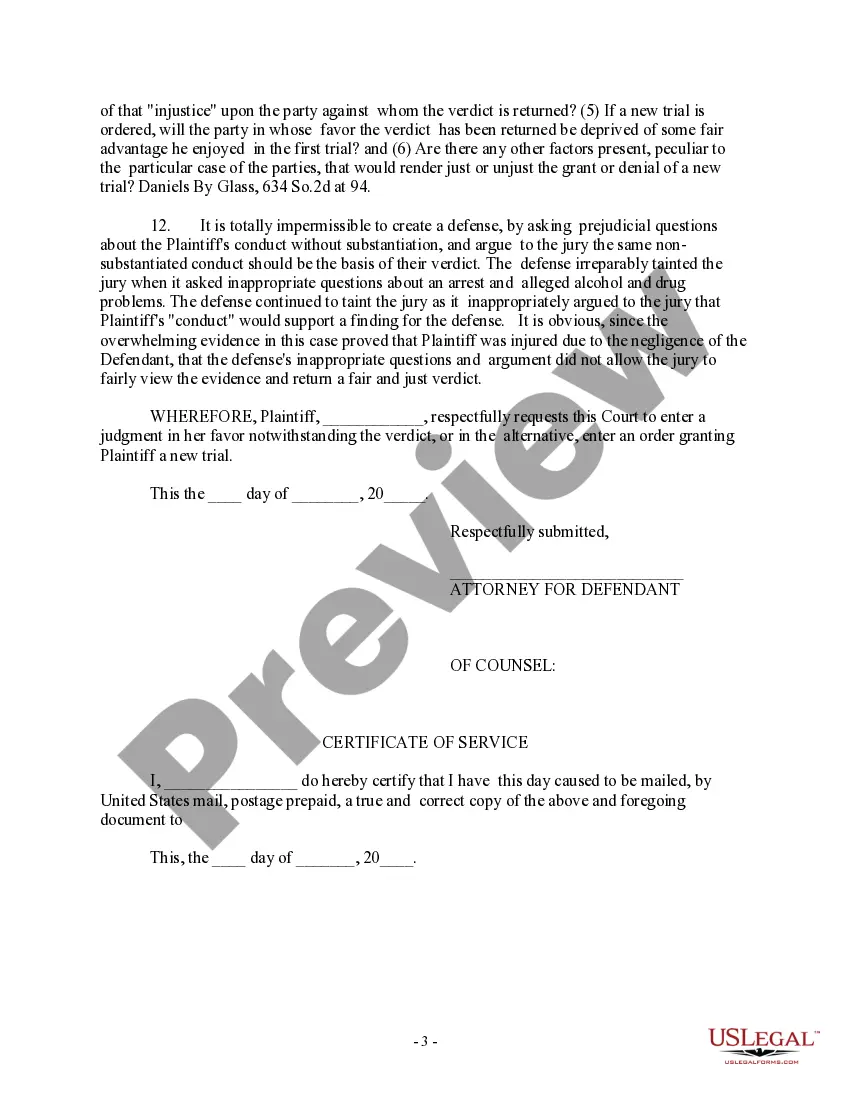 Get Motion for Judgment Notwithstanding the Verdict, or in the Alternative, for a New Trial - for prejudicial statements at trial Preview Motion for Judgment Notwithstanding the Verdict, or in the Alternative, for a New Trial - for prejudicial statements at trial