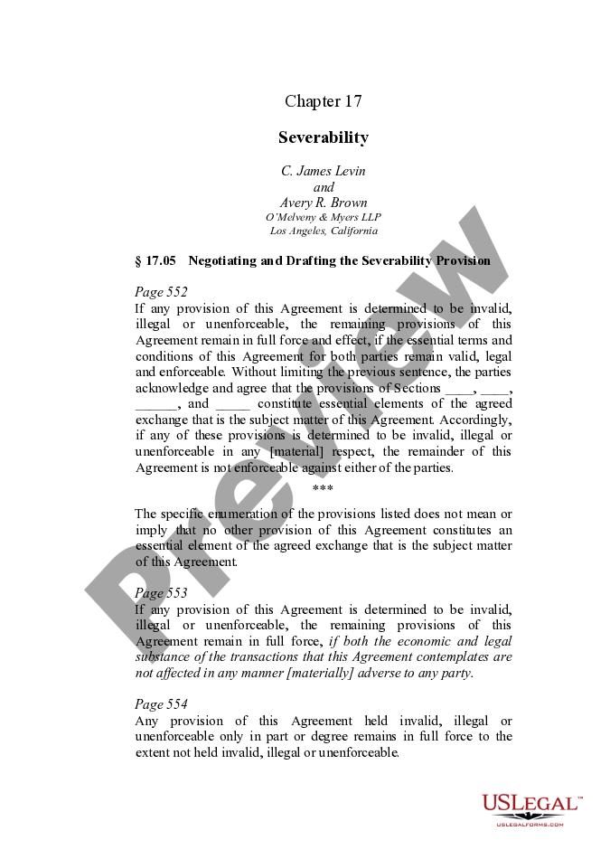 Contract With Severability Clause US Legal Forms