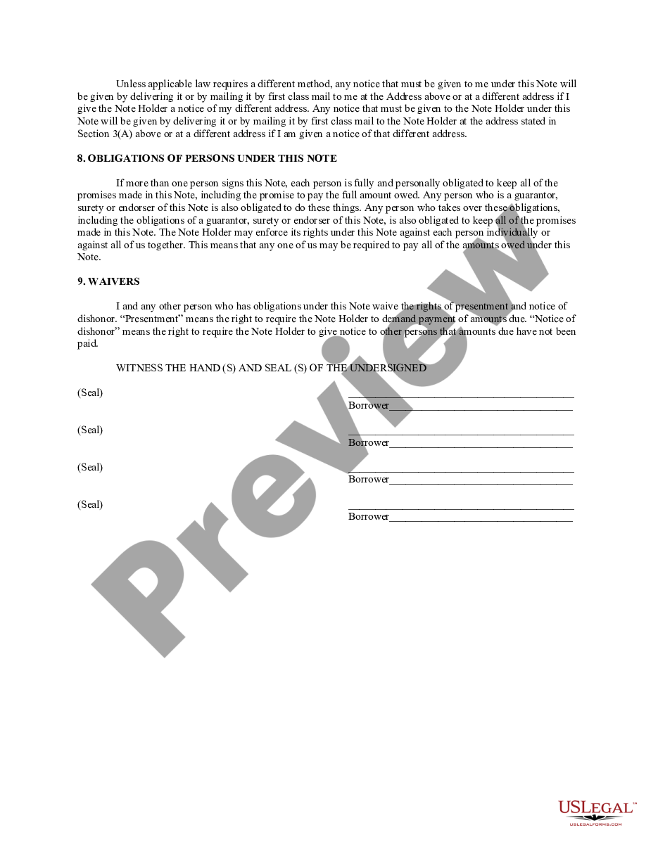 page 2 Unsecured Installment Payment Promissory Note for Fixed Rate preview
