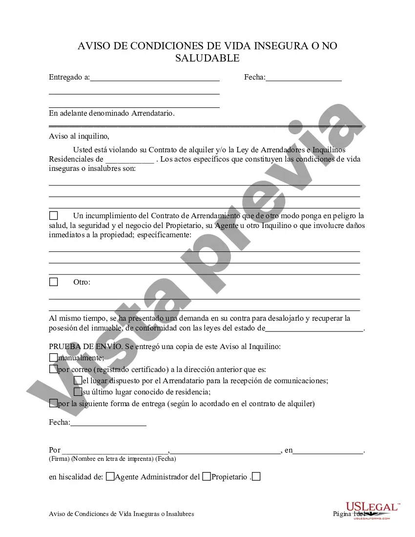 Preview Aviso de Condiciones de Vida Insalubres o Inseguras Propietario a Inquilino