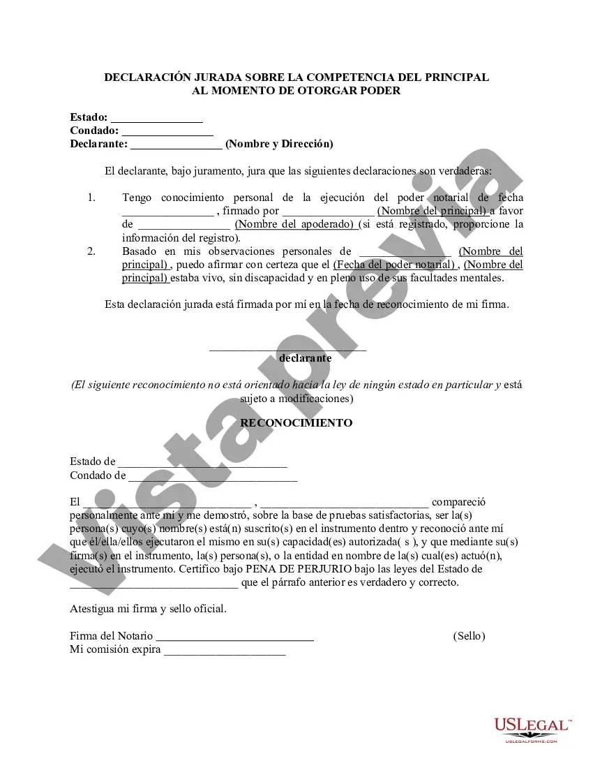 Preview Declaración jurada sobre la competencia del director al momento de otorgar el poder notarial