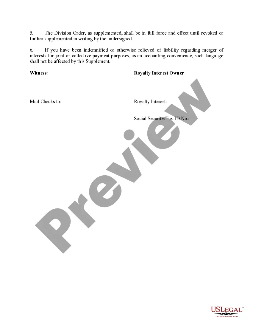 Preview Royalty Owner's Supplement to Purchaser's Division order or Transfer order