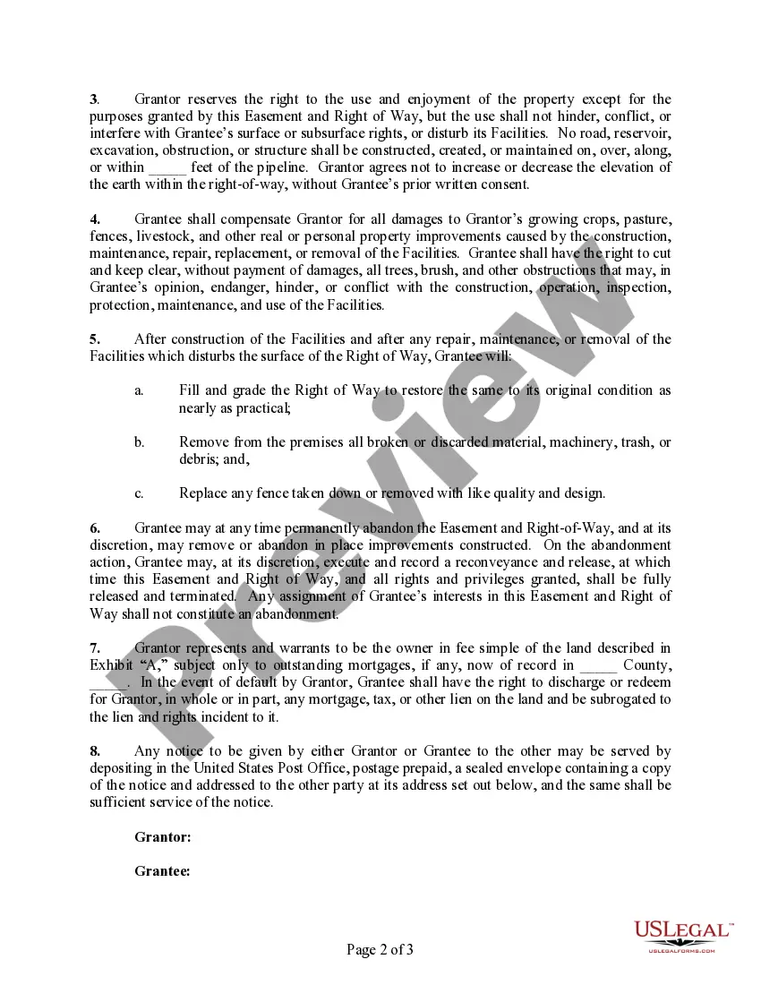 Get Right of Way and Easement Agreement for Pipeline Preview Right of Way and Easement Agreement for Pipeline