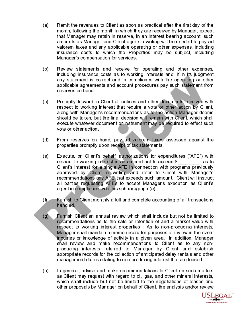 Preview Oil / Gas Management and Service Agreement
