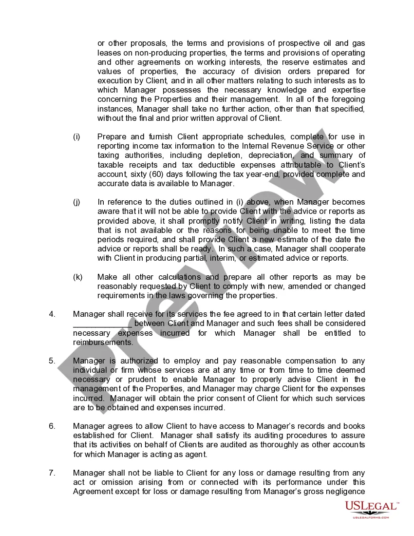 Preview Oil / Gas Management and Service Agreement