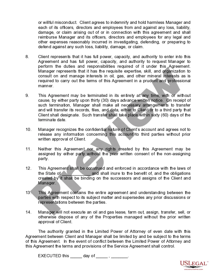 Preview Oil / Gas Management and Service Agreement