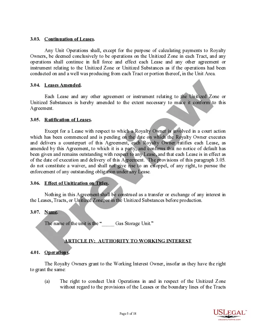 Get Gas Storage Unit Agreement (Establish Unit on Depleted Producing Property) Preview Gas Storage Unit Agreement (Establish Unit on Depleted Producing Property)
