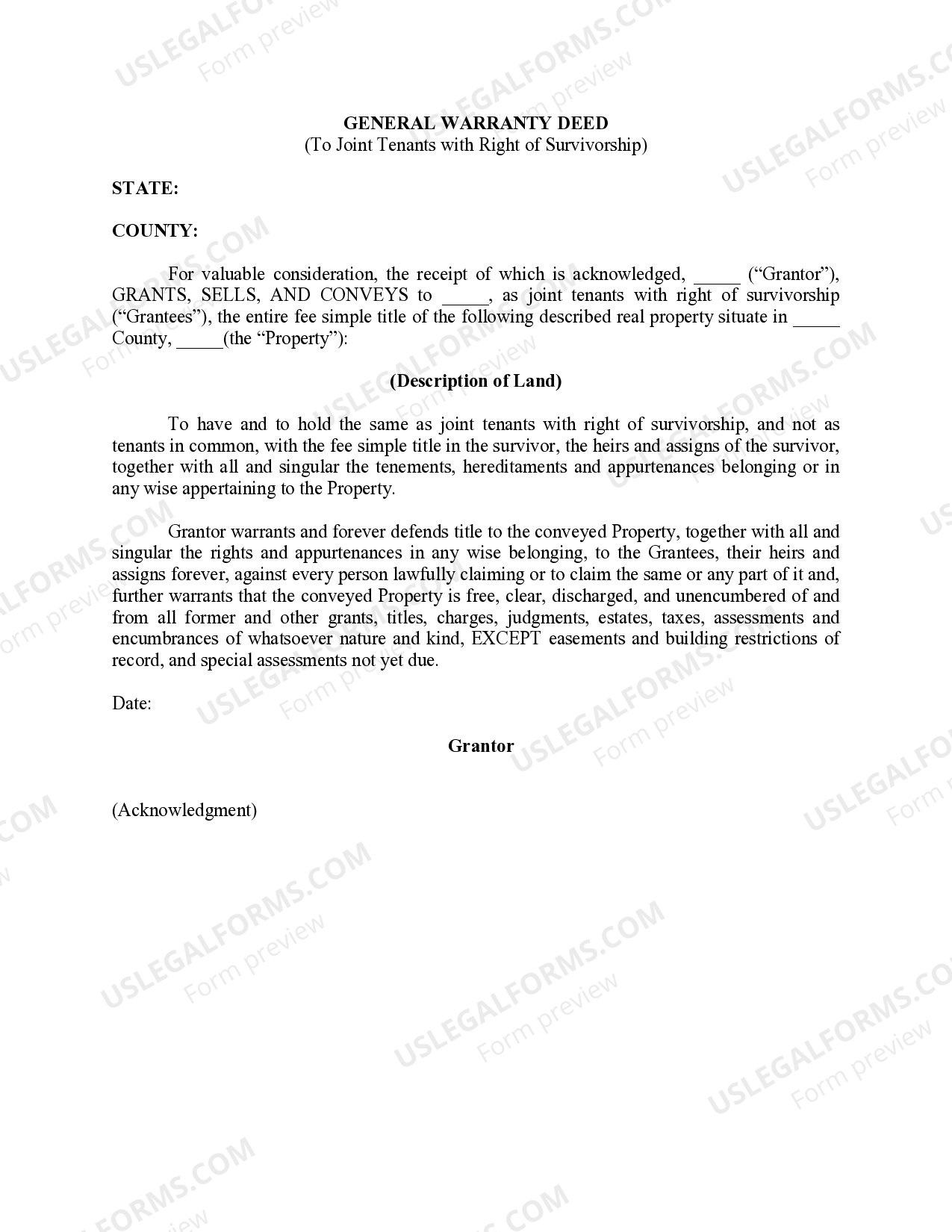 San Bernardino California General Warranty Deed (To Joint Tenants with