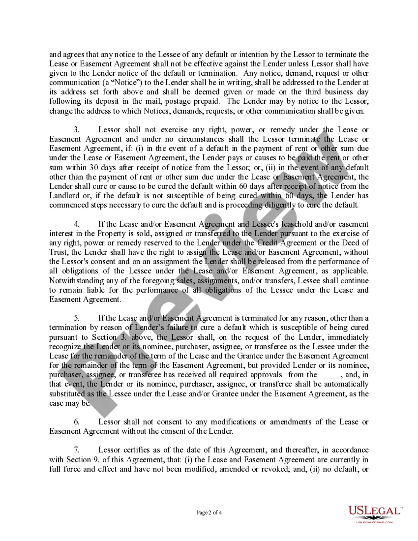 Preview Lease and Easement Agreement, Estoppel Certificate and Agreement (For Signature by the Lessor and the Lessee's Lender)