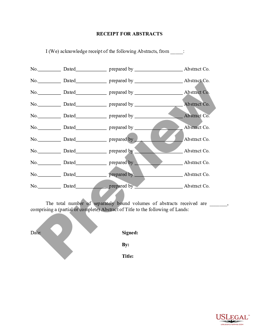 Receipt For Abstracts - Abstract Receipt | US Legal Forms