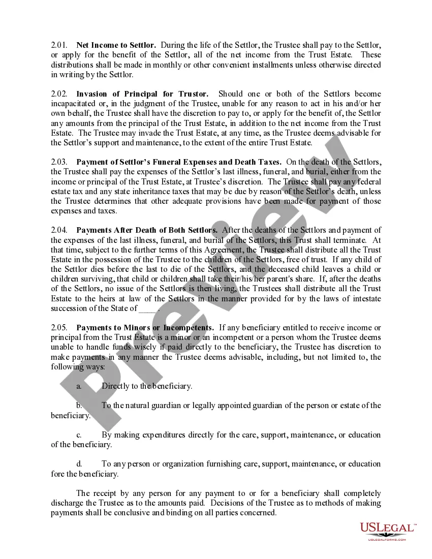Get Revocable Trust Agreement when Settlors Are Husband and Wife Preview Revocable Trust Agreement when Settlors Are Husband and Wife